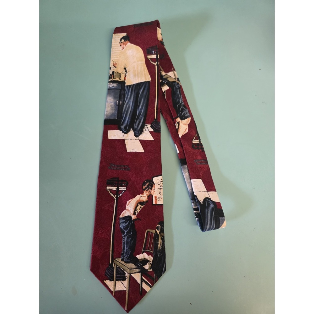 Norman Rockwell "The Shiner" Men's Necktie Red Novelty Art Tie All Silk
